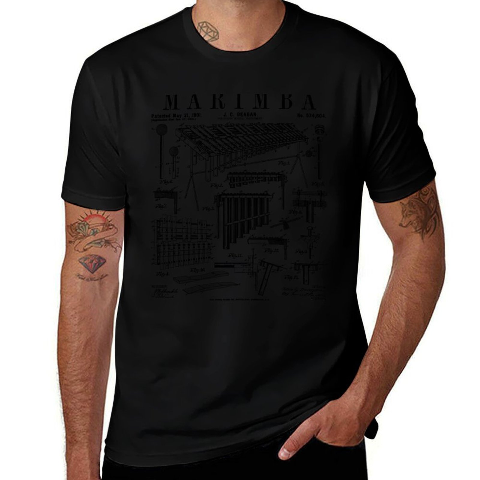 Musical Instrument Marimba - Marimba-speler Percussie Muziekinstrument Vintage Patent T-shirt